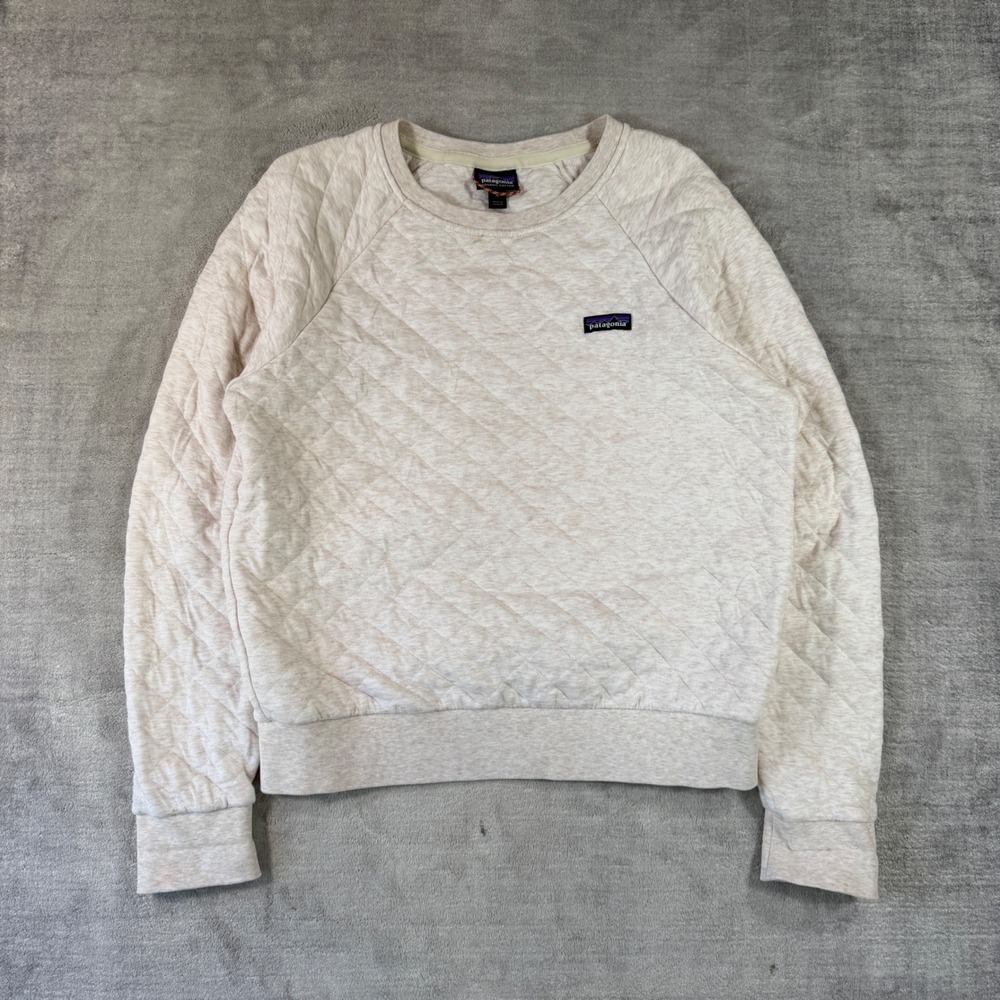 Patagonia Quilted Sweatshirt Womens Medium Oatmeal Organic Cotton Pullover